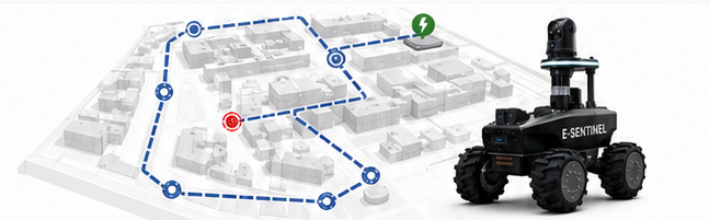 Navigation automome Schéma de parcours autonome avec points de contrôle, robot et station de charge sur une carte